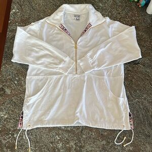 Escada Sport White Zip Up Pullover Sweatshirt Nautical Fisherman Preppy Sz M